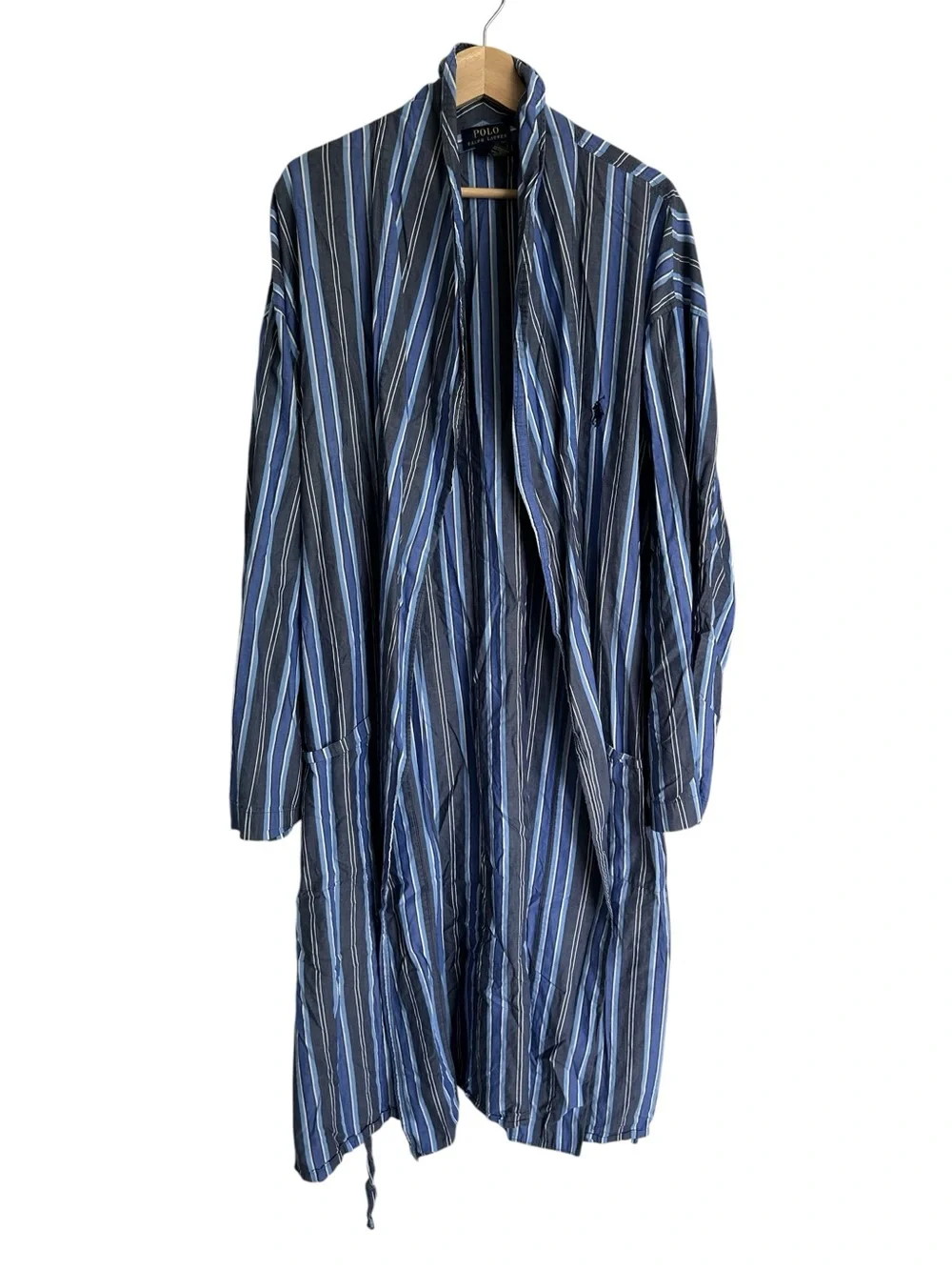 Men’s Polo Ralph Lauren Cotton Robe Blue Stripe L/XL Pockets Lightweight